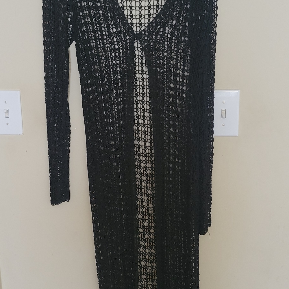 Black Crochet Long Cardigan